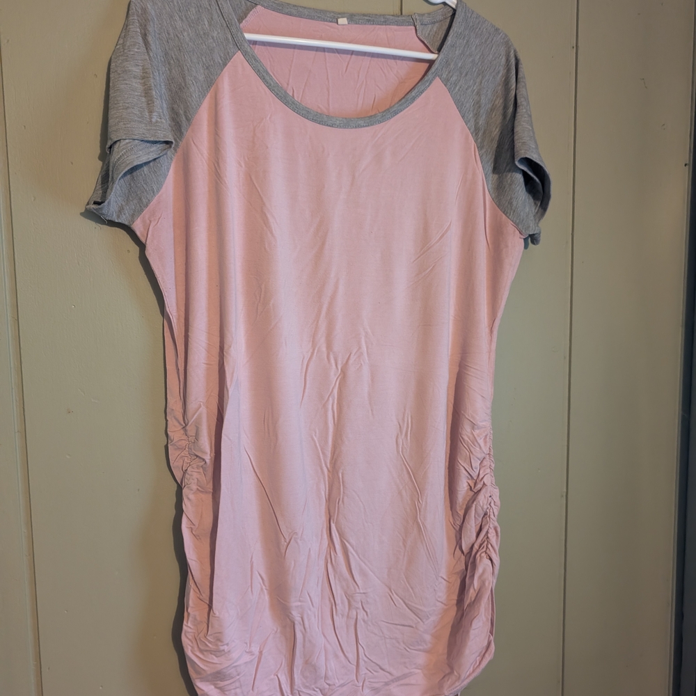 Amazon Pink and Gray Raglan Short Sleeve Top